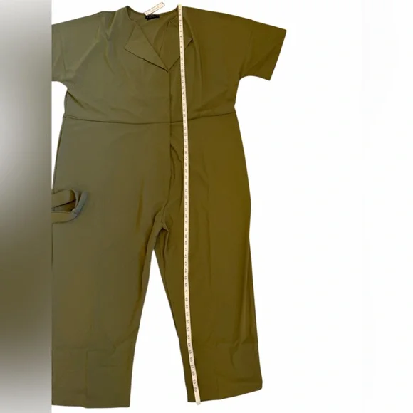 SONCY CROSS OVER JUMPSUIT WITH BELT Olive Green Size 26 NWT SONCY Vanity Size 4 - Picture 8 of 12